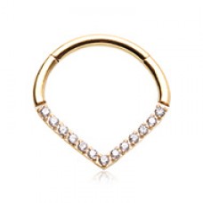 Golden Victorian Teardrop Multi Gems Steel Seamless Hinged Clicker Ring