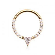 Golden Trilliant Cut Gemmed Steel Seamless Hinged Clicker Ring