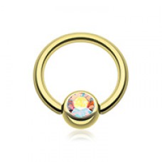 Gold Plated Gem Ball Captive Bead Ring