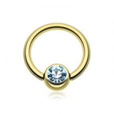 Gold Plated Gem Ball Captive Bead Ring