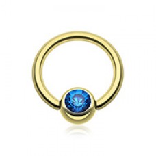 Gold Plated Gem Ball Captive Bead Ring