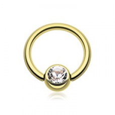 Gold Plated Gem Ball Captive Bead Ring