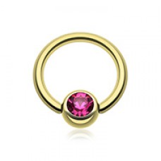 Gold Plated Gem Ball Captive Bead Ring