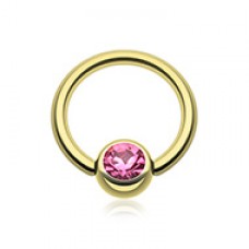 Gold Plated Gem Ball Captive Bead Ring