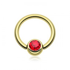 Gold Plated Gem Ball Captive Bead Ring
