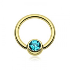 Gold Plated Gem Ball Captive Bead Ring