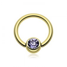 Gold Plated Gem Ball Captive Bead Ring