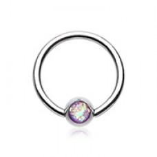 Synthetic Opal Ball Steel Captive Bead Ring