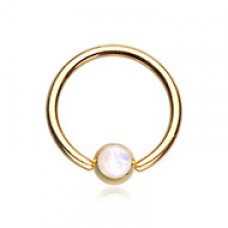 Golden Synthetic Opal Ball Steel Captive Bead Ring