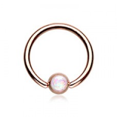 Rose Gold Synthetic Opal Ball Steel Captive Bead Ring