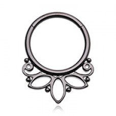 Black Lotus Outline Steel Seamless Hinged Clicker Ring