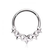 Nautical Star Cluster Steel Seamless Hinged Clicker Ring