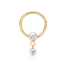 Golden Dainty Dangle Gem Steel Seamless Hinged Clicker Ring