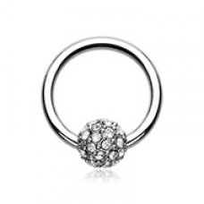 Full Dome Pave Steel Captive Bead Ring