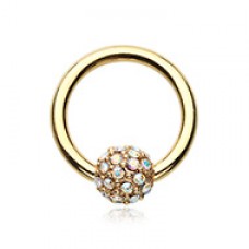 Golden Full Dome Pave Steel Captive Bead Ring