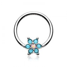 Turquoise Spring Flower Sparkle Steel Captive Bead Ring