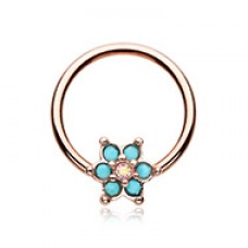 Rose Gold Turquoise Spring Flower Sparkle Steel Captive Bead Ring