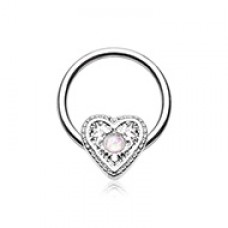 Ornate Opal Heart Steel Captive Bead Ring