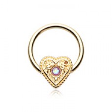 Golden Ornate Opal Heart Steel Captive Bead Ring