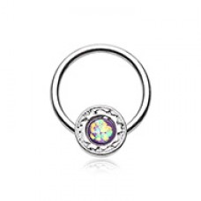 Ornate Round Opal  Steel Captive Bead Ring