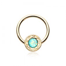 Golden Ornate Round Opal Steel Captive Bead Ring