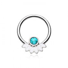 Filigree Synthetic Turquoise Steel Captive Bead Ring