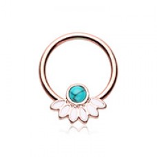 Rose Gold Filigree Synthetic Turquoise Steel Captive Bead Ring