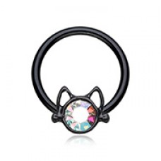 Black Kitty Cat Steel Captive Bead Ring