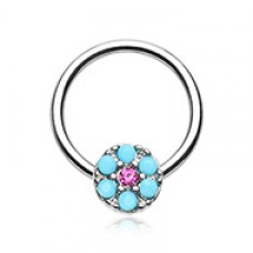 Navajo Turquoise Steel Captive Bead Ring