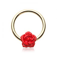 Golden Red Rose Petal Steel Captive Bead Ring