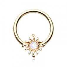 Golden Blazing Glitter Opal Sun Steel Captive Bead Ring