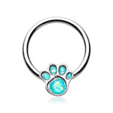 Animal Lover Paw Print Glitter Opal Steel Captive Bead Ring