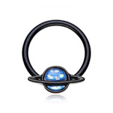 Black Saturn Planet Glitter Opal Steel Captive Bead Ring