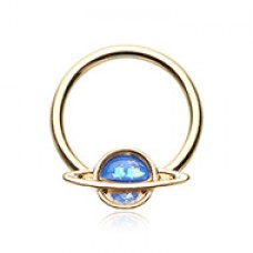 Golden Saturn Planet Glitter Opal Steel Captive Bead Ring