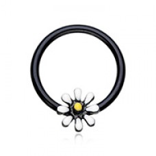 Black Daisy Flower Steel Captive Bead Ring