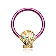 Purple Ariel's Seashell Steel Captive Bead Ring
