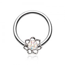 Lotus Sprinkle Dot Filigree Steel Captive Bead Ring