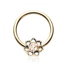 Golden Lotus Sprinkle Dot Filigree Steel Captive Bead Ring