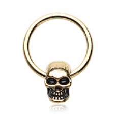 Golden Skull Head Captive Bead Ring