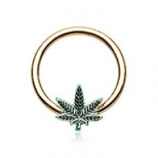 Golden Cannabis Rasta Leaf Steel Captive Bead Ring