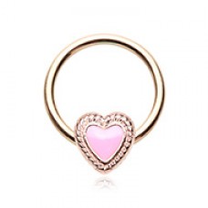 Rose Gold Doily Valentine Heart Steel Captive Bead Ring