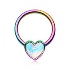 Rainbow Heart Illuminating Moonstone Steel Captive Bead Ring