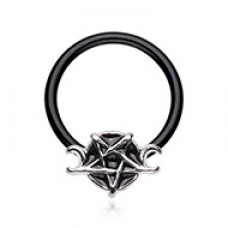 Blacken Wiccan Pentagram Steel Captive Bead Ring