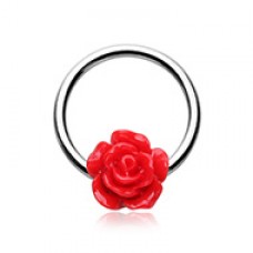 Dainty Red Rose Steel Captive Bead Ring