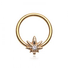 Golden Marijuana Cannabis Pot Leaf Captive Bead Ring