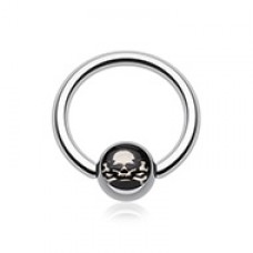 Pirate Skull Logo Ball Captive Bead Ring