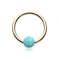 Golden Synthetic Turquoise Bead Captive Ring