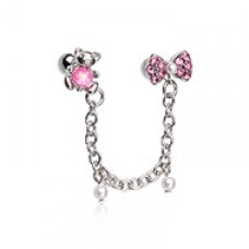 Teddy Bear & Bow Double Cartilage Connecting Chain Pearl Dangles