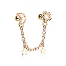 Glitter Opal Sun & Moon Double Cartilage Connecting Chain Star Dangles