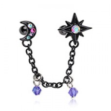 Midnight Moon & Twinkle Double Cartilage Connecting Chain Bead Dangles